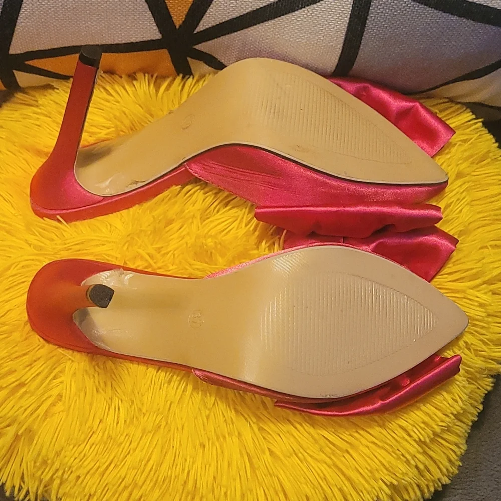 Pink Satin Bow High Heeled Mule Shoe - Picture 4 of 6